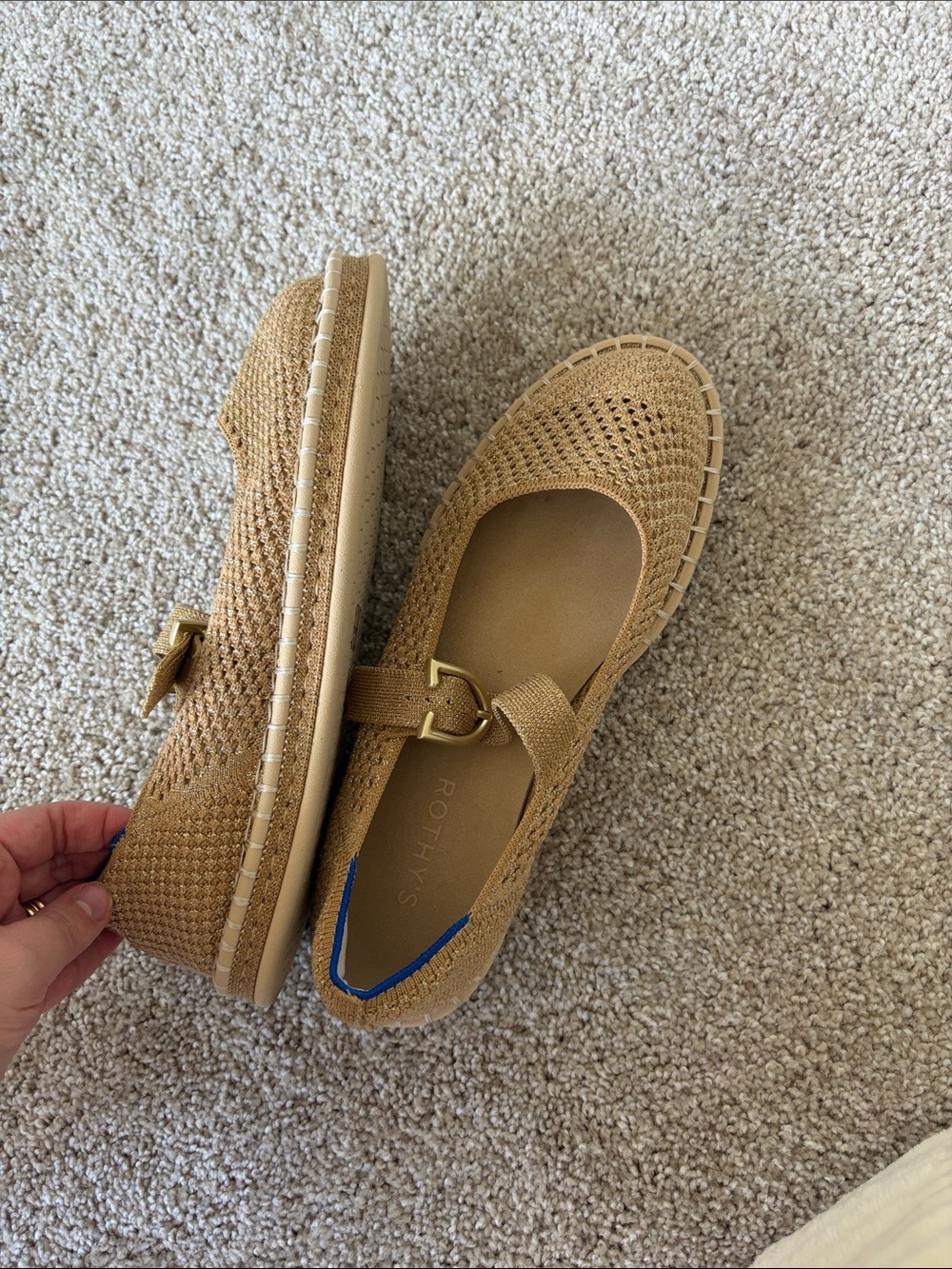 Rothy's Tan Mary Jane Flats with Gold Hardware - Picture 3 of 4